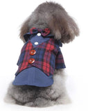 KUTKUT Dog Cat Wedding Shirt, Dog Plaid Jacket with Bow Tie, Dog Wedding Formal Suit, Doggie Prince Gentleman Costume for Small Dogs & Cats ( Blue & Red)