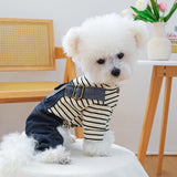 KUTKUT Small Dog Outfits Denim Dogs Overalls Classic Stripe Shirts Bib Pants for Cats Cool Dog Clothes Doggie Jean Jumpsuit Onesie Puppy T-Shirt Apparel with Pocket.