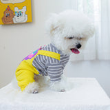 KUTKUT Dog Clothes Striped OnesieShirt, Cute Dog Pajamas Bodysuit Coat Jumpsuit Overalls Soft Comfort Pjs Apparel Winter Costume, Dog Outfit for Small Dogs Cats Kitten Yellow