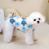 KUTKUT Dog Sleeveless Sweater with D-Ring for Small Puppy & Cats, Winter Puppy Floral Sweater Shirt Cold Weather Plush Warm Doggie Outfit for Maltese, ToyPoodle, Toypom  (Blue Floral)