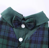 KUTKUT Dog Cat Wedding Shirt, Small Dog Double Breasted Dog Plaid Tuxedo with Bow Tie, Dog Wedding Formal Suit, Doggie Prince Gentleman Costume for Small Dogs & Cats  (Green)