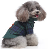 KUTKUT Dog Cat Wedding Shirt, Small Dog Double Breasted Dog Plaid Tuxedo with Bow Tie, Dog Wedding Formal Suit, Doggie Prince Gentleman Costume for Small Dogs & Cats  (Green)