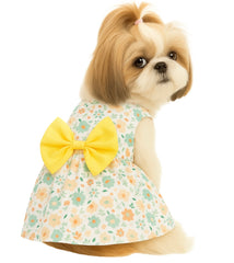 KUTKUT Cute Florals Pattern Dog Dress with Lovely Bow Pet Apparel Dog Clothes for Small Dogs and Cats | Puppy Summer Dress Birthday Pet Apparel Dress