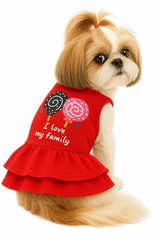 KUTKUT Lollypop Pattern Fashion Warm Frock for Puppy & Small Dog | Fleece Dress for Small Dogs | Cute Sleeveless Princess Dog Apparel For Shih Tzu, Yorkie, Pug, Maltese etc.  (Red)