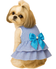 KUTKUT Frock Dress for Small Dog Girl Puppy Clothes Female Princess Tutu Striped Skirt Summer Shirt for Shih Tzu, Maltese Cat Pet Apparel Outfits (Blue)