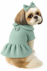 KUTKUT Dog Cat Girl Harness Warm Dress with Leash Ring, Polar Fleece Puppy Kitten Sweater Dress for Kitten, Chiuhuahua, Yorkshire, Toypom etc