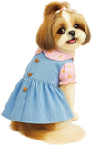 KUTKUT Small Dog Cat Frock, Cute Soft Bear Button Floral Collar Dog Corduroy Brethable Skirt Dress for Puppy Yorkii, Maltese, Bichon etc