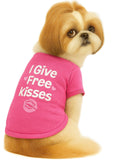 KUTKUT Small Dog & Cat Cotton T Shirt|Breathable I Give Free Kisses Printed Half Sleeve T Shirt for Small Dogs Maltese,Papillon,Shihtzu etc & Cats (Pink, Size: L, Chest Girth 45cm, Back Length 35cm)