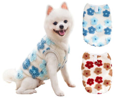 KUTKUT 2Pcs Dog Sleeveless Sweater with D-Ring for Small Puppy & Cats, Winter Puppy Floral Clothes, Sweater Shirt Plush Warm Doggie Outfit for Maltese, Toypom etc .