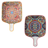 EZYHOME 2Pcs Bohemian Style Creative Serving Platter Ceramic Ins Plate Family Dish Plate Salad Plate with Handle, Plates for Appetizer, Dessert, Pasta, Ice Cream, Microwave and Oven & Dishwasher Safe