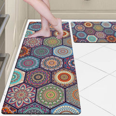 EZYHOME 2Pcs Boho Kitchen Rugs, Waterproof Anti Fatigue Kitchen Mats Set, Cushioned Non-Skid Washable Kitchen Floor Mat for Kitchen Office Sink Laundry (17.3 x 47+ 17.3 x 29) - kutkutstyle