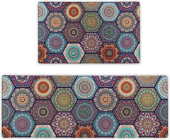 EZYHOME 2Pcs Boho Kitchen Rugs, Waterproof Anti Fatigue Kitchen Mats Set, Cushioned Non-Skid Washable Kitchen Floor Mat for Kitchen Office Sink Laundry (17.3 x 47+ 17.3 x 29) - kutkutstyle