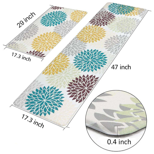 EZYHOME Anti Fatigue Kitchen Rug Sets 2 Piece with Runner 17.3 x 47 + 17.3 x 29 Floral Kitchen Rugs and Mats Non Skid Waterproof Cushioned Kitchen Floor Mat Runner Rugs for Laundry - kutkutst