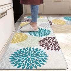 EZYHOME Anti Fatigue Kitchen Rug Sets 2 Piece with Runner 17.3 x 47 + 17.3 x 29 Floral Kitchen Rugs and Mats Non Skid Waterproof Cushioned Kitchen Floor Mat Runner Rugs for Laundry - kutkutst