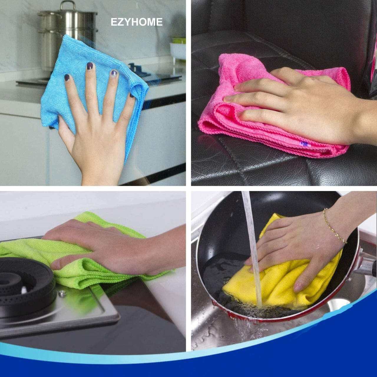 EZYHOME 7pcs Microfiber Cleaning Cloths, Non-Abrasive, Super Absorbent Reusable and Washable Kitchen Towel, Car Cleaning Cloth, Streak Free Multipurpose Lint Free Glasses Cleaning Cloth - kut