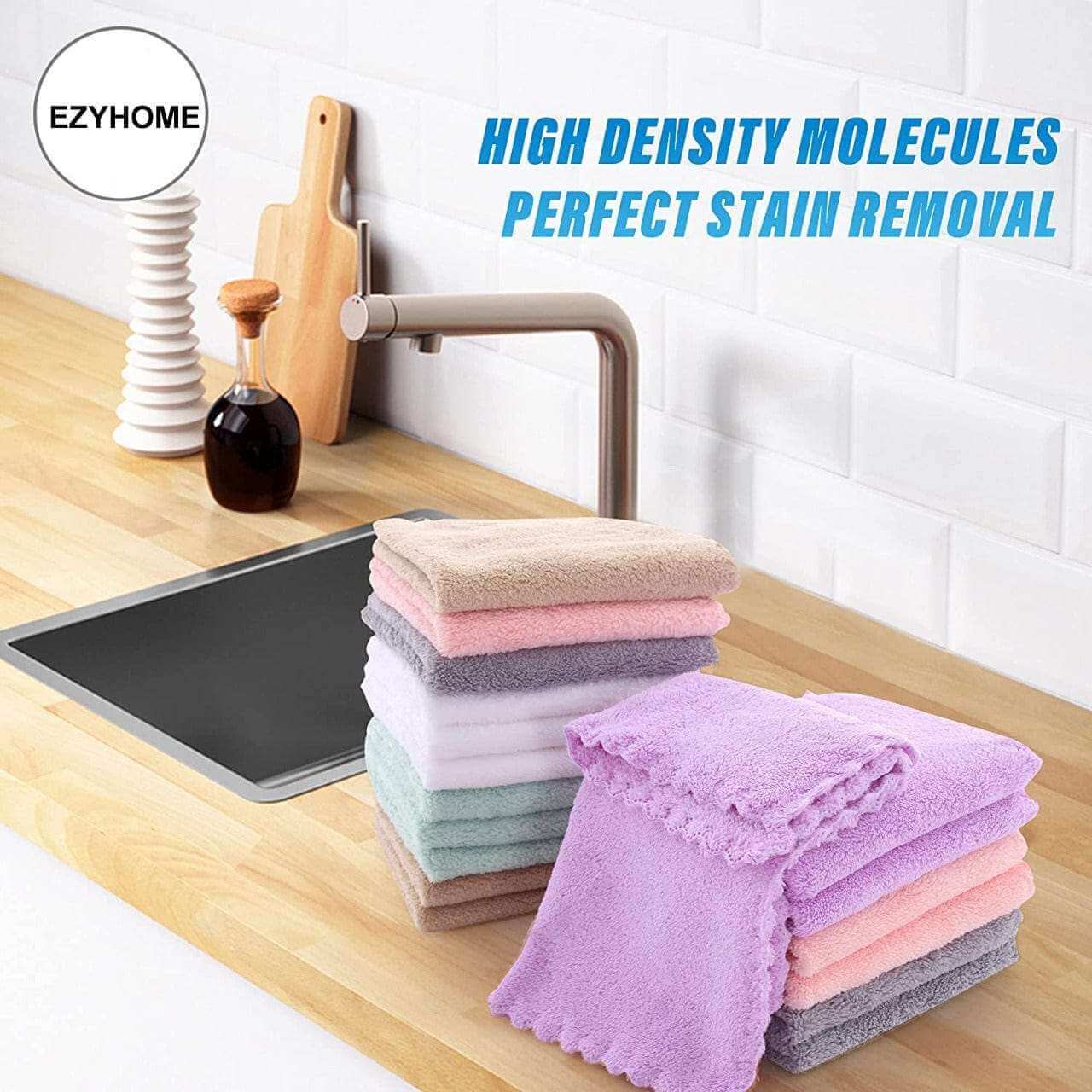 EZYHOME 8 Pack Microfiber Cleaning Cloth - Super Absorbent 10 × 10 Inch Reusable Cleaning Rags,Premium Dish Cloths, Coral Fleece Cleaning Towels, Nonstick Oil Washable Fast Drying - kutkutst