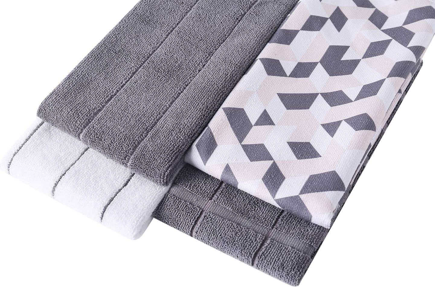 EZYHOME Set of 4 Microfiber Large Dish Towels - Soft, Super Absorbent Rhombus Pattern Multi-Purpose Washable & Reusable Kitchen Towels for Home (Size: 65 x 45cm, 350gsm) - kutkutstyle