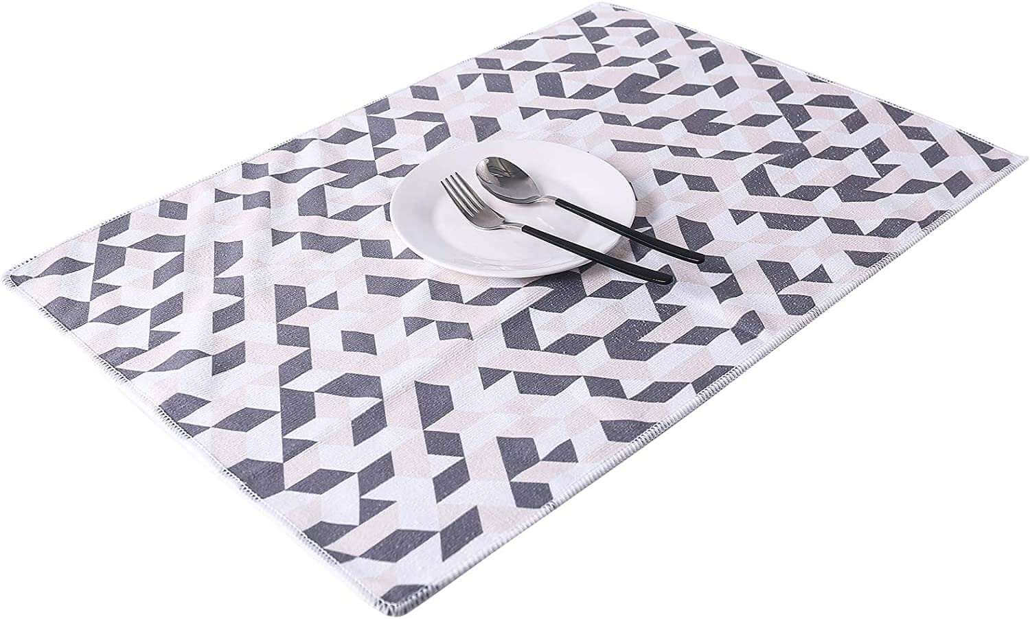 EZYHOME Set of 4 Microfiber Large Dish Towels - Soft, Super Absorbent Rhombus Pattern Multi-Purpose Washable & Reusable Kitchen Towels for Home (Size: 65 x 45cm, 350gsm) - kutkutstyle
