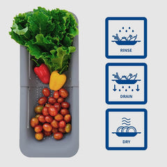 EZYHOME Collapsible Sink Colanders & Strainers Basket Over The Sink Colander Collapsible Colander Extendable Plastic Fruit Vegetable Strainer Drainer Basket for Kitchen(7.9 W x 13.5-18.8 L x 