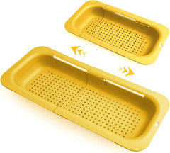 EZYHOME Kitchen Strainer Basket Over The Sink Strain, Drain, Wash Veggie, Fruit, and Pasta, Colander with Extendable Grip Handles, Essential Draining Rack (7.9 W x 13.5-18.8 L x 2.75 H) - kut