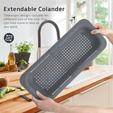 EZYHOME Over The Sink Colander Strainer Basket - Wash Vegetables and Fruits, Drain Cooked Pasta and Dry Dishes - Extendable - New Home Kitchen Essentials (7.9 W x 13.5-18.8 L x 2.75 H) - kutk