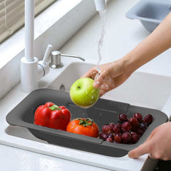 EZYHOME Over The Sink Colander Strainer Basket - Wash Vegetables and Fruits, Drain Cooked Pasta and Dry Dishes - Extendable - New Home Kitchen Essentials (7.9 W x 13.5-18.8 L x 2.75 H) - kutk