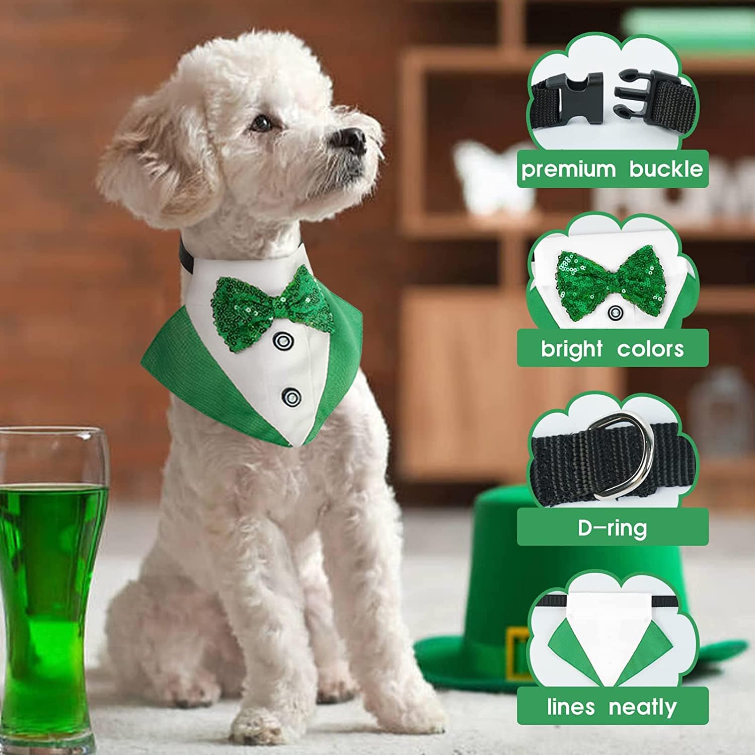 KUTKUT Dog Tuxedo,Pet Green Collar Puppy Costume Adjustable Dog Bandana Scarf Doggie Bibs, Dog Bow Tie with D-Ring for Small Dogs KUTKUT Dog Tuxedo,Pet Green Collar Puppy Costume Adjustable Dog Bandana Scarf Doggie Bibs, Dog Bow Tie with D-Ring for Small Dogs