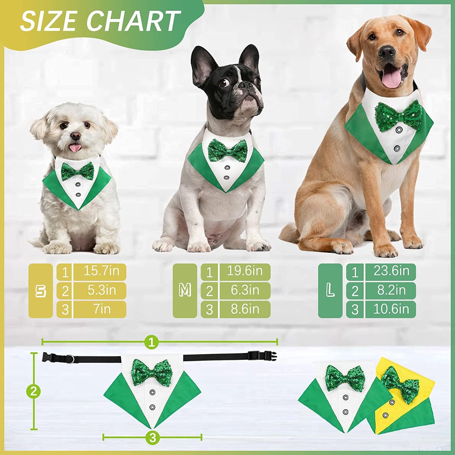 KUTKUT Dog Tuxedo,Pet Green Collar Puppy Costume Adjustable Dog Bandana Scarf Doggie Bibs, Irish Lucky Dress-Up Dog Bow Tie with D-Ring for Small Dogs - kutkutstyle