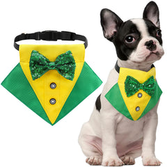 KUTKUT Dog Tuxedo,Pet Yellow Collar Puppy Costume Adjustable Dog Bandana Scarf Doggie Bibs, Irish Lucky Dress-Up Dog Bow Tie with D-Ring for Small Dogs - kutkutstyle
