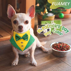 KUTKUT Dog Tuxedo,Pet Yellow Collar Puppy Costume Adjustable Dog Bandana Scarf Doggie Bibs, Irish Lucky Dress-Up Dog Bow Tie with D-Ring for Small Dogs - kutkutstyle