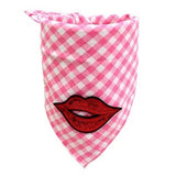 KUTKUT Decorative Valentine Dog Bandana | Sequin Lip Pet Scarf Triangle Bib | Cotton Plaid Scarf with Kiss Pattern | Adjustable Neckerchirf for Valentine Day - kutkutstyle