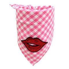 KUTKUT Decorative Valentine Dog Bandana | Sequin Lip Pet Scarf Triangle Bib | Cotton Plaid Scarf with Kiss Pattern | Adjustable Neckerchirf for Valentine Day - kutkutstyle