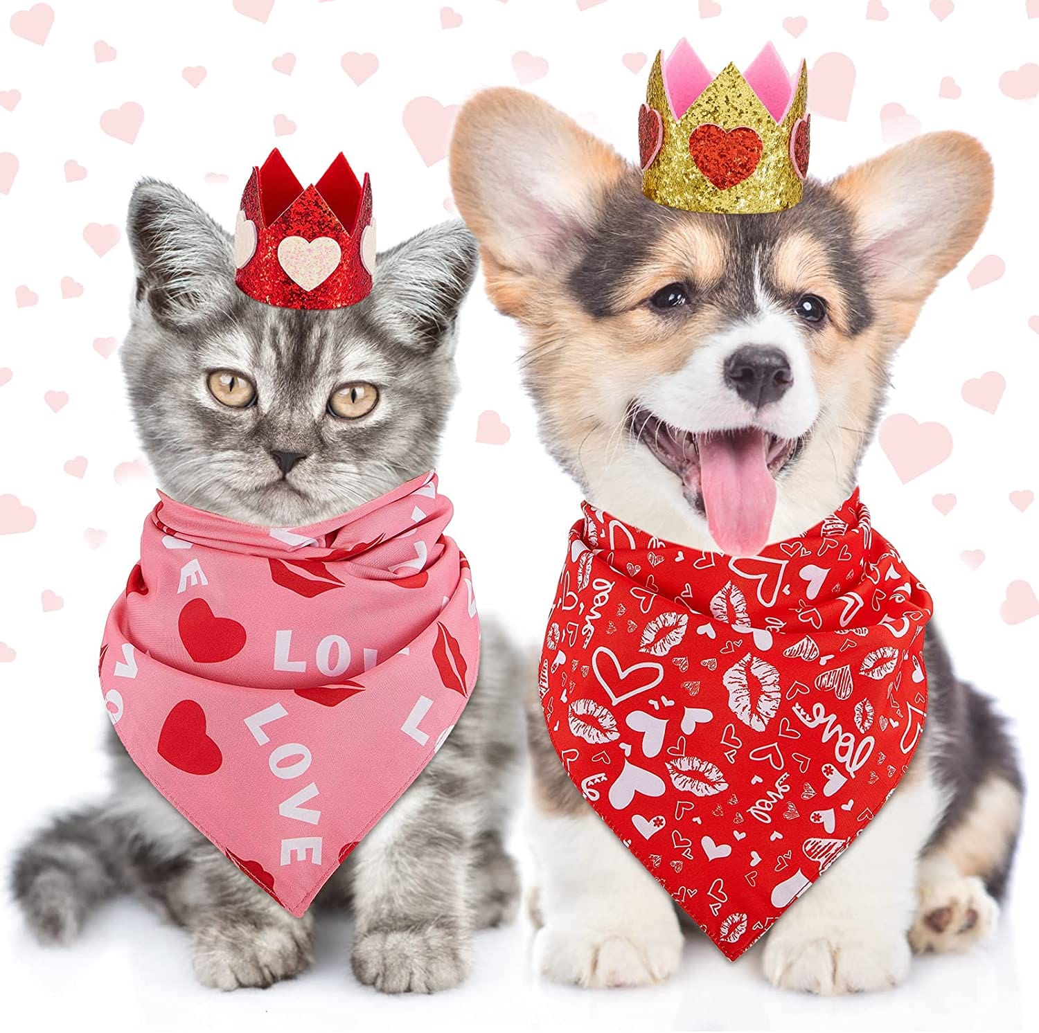 KUTKUT Valentines Day Dog Bandana | Reversible Dog Triangle Scarf | Dog Wedding Bandana Heart Love Print Pet Kerchief Accessories for Large Medium Small Dogs Cats Pets (Size: 70 x 48 x 48 cm)