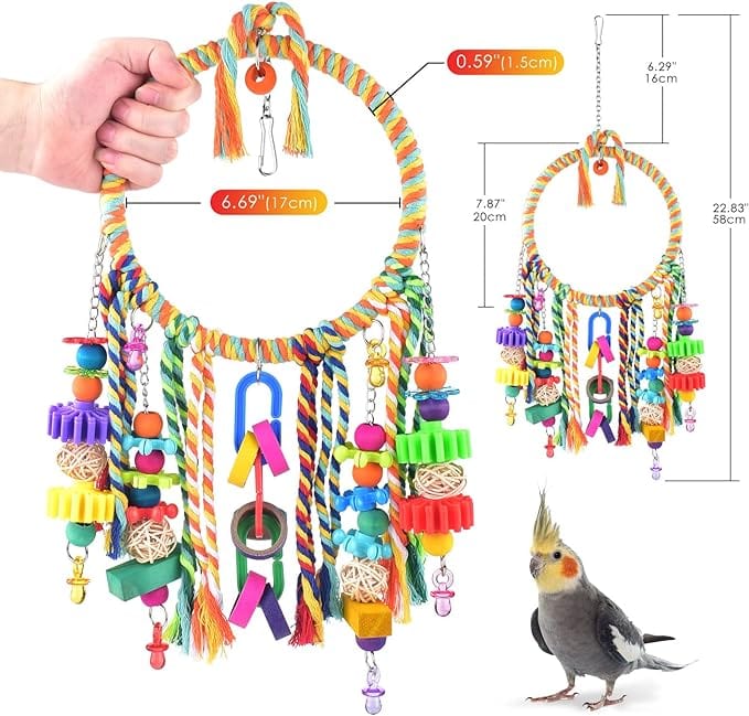KUTKUT Bird Toys, Bird Swing Toy Bird Perch with Colorful Chewing Toys, Suitable for Lovebirds, Finches, Parakeets, Budgerigars, Conure ect Small Birds-Bird Nest House-kutkutstyle