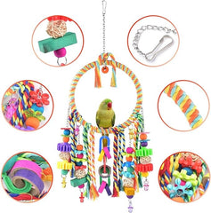 KUTKUT Bird Toys, Bird Swing Toy Bird Perch with Colorful Chewing Toys, Suitable for Lovebirds, Finches, Parakeets, Budgerigars, Conure ect Small Birds - kutkutstyle