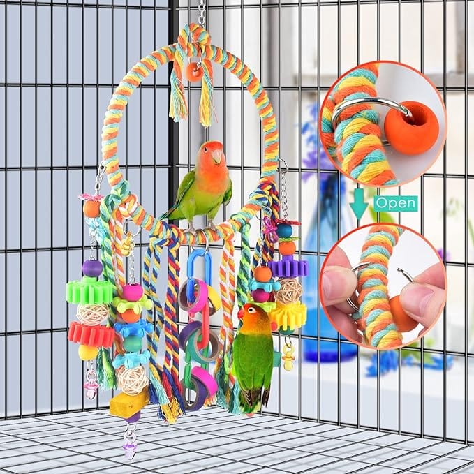 KUTKUT Bird Toys, Bird Swing Toy Bird Perch with Colorful Chewing Toys, Suitable for Lovebirds, Finches, Parakeets, Budgerigars, Conure ect Small Birds - kutkutstyle