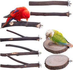 KUTKUT 8 PCS Natural Wood Bird Perch Stand-Wooden Parrot, Perch Stand-Perch Platform Cage Accessories for Parrotlets Budgies Cockatiels Parakeets Lovebirds - kutkutstyle