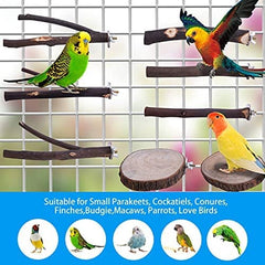 KUTKUT 8 PCS Natural Wood Bird Perch Stand-Wooden Parrot, Perch Stand-Perch Platform Cage Accessories for Parrotlets Budgies Cockatiels Parakeets Lovebirds - kutkutstyle