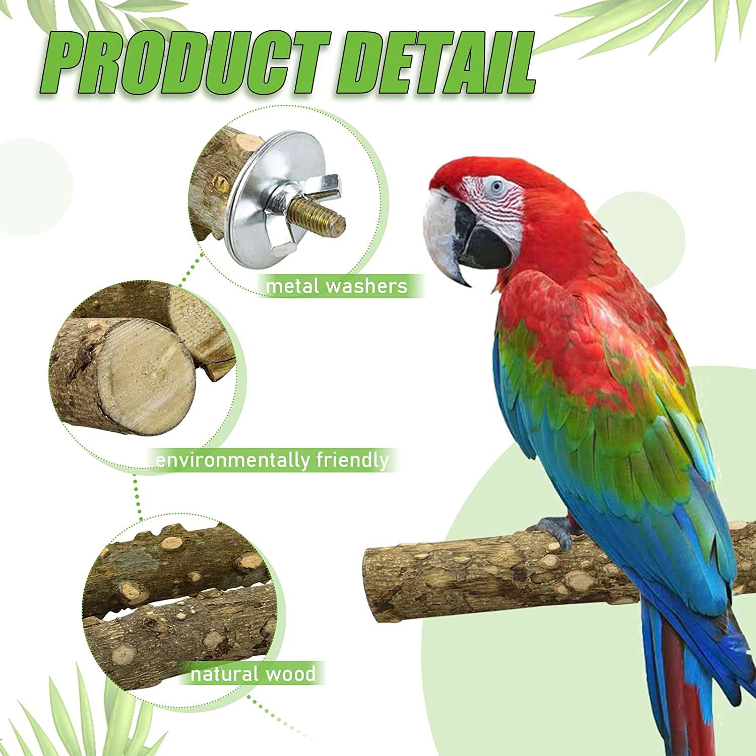 KUTKUT Bird Perch 4 PCS Natural Wood Stand Parakeet Toys Bird Cage Acc