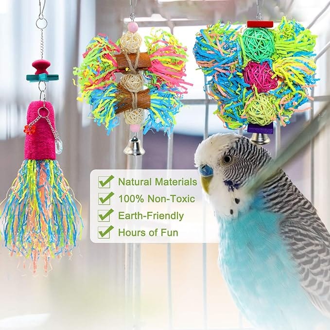KUTKUT 3Pcs Bird Chewing Toys Parrot Shredder Toy Shred Foraging Hanging Parakeet Chew Toys, Bird Foraging Toys for Small Medium Parrots, Conures, Cockatiel, Lovebird Cockatiel, and Cage Acce