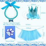 KUTKUT 4 Pieces Cute Dog Birthday Outfit with Pet Tutu Skirt Puppy Pearl Necklace Dog Crown Hat and Happy Birthday Banner for Puppy Dog Pet Cat Girl Birthday Party Supplies (Blue)-Birthday Combos-kutkutstyle
