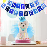KUTKUT 4 Pieces Cute Dog Birthday Outfit with Pet Tutu Skirt Puppy Pearl Necklace Dog Crown Hat and Happy Birthday Banner for Puppy Dog Pet Cat Girl Birthday Party Supplies (Blue)-Birthday Combos-kutkutstyle