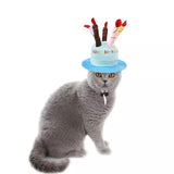 KUTKUT Birthday Party Hats for Pets | Adorable Plush Cartoon Happy Birthday Cake with 5 Colors Candles Shape Adjustable Hat Strip for Dogs Cats Birthday Party Pet Birthday Celebrations (Blue)