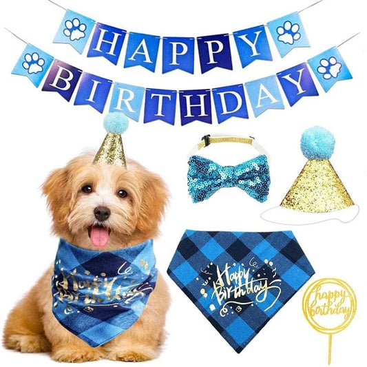 KUTKUT Dog Birthday Bandana Girl Boy - Birthday Party Supplies - Puppy Birthday Hat Scarf Happy Birthday Banner Dog Boy Girl Birthday Outfit for Pet Puppy Cat - kutkutstyle