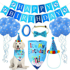 KUTKUT Dog Birthday Bandana Set | Dog Birthday Hat Dog Birthday Bandana Scarf | Shining Dog Bow Tie Collar | Dog Print Happy Birthday Banner and 10 Piece 12 Inch Paw Print Balloon with Tape f
