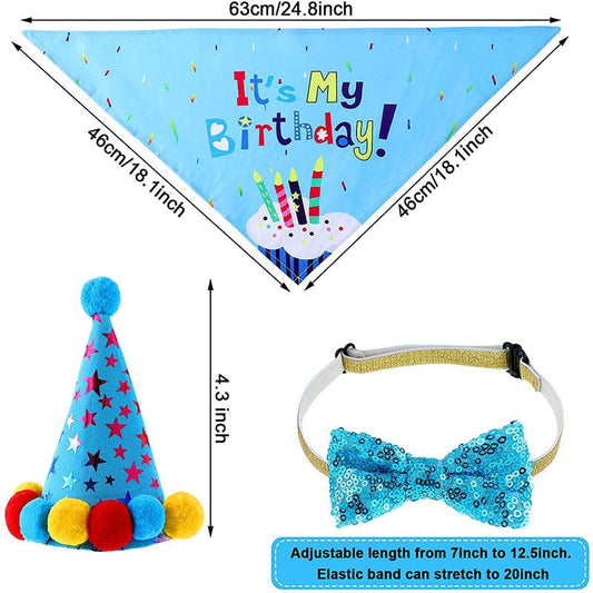 KUTKUT Dog Birthday Bandana Set | Dog Birthday Hat Dog Birthday Bandana Scarf | Shining Dog Bow Tie Collar | Dog Print Happy Birthday Banner and 10 Piece 12 Inch Paw Print Balloon with Tape f