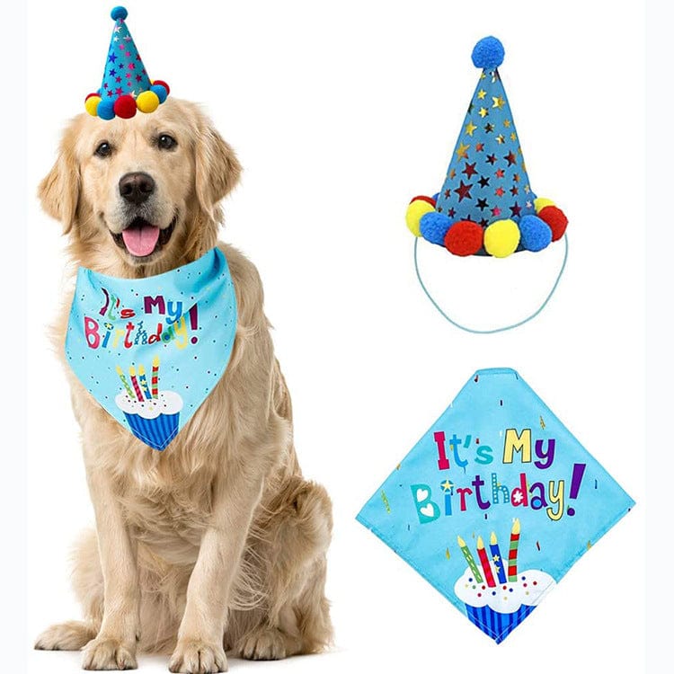 KUTKUT Dog Birthday Bandana Set | Dog Birthday Hat Dog Birthday Bandana Scarf | Shining Dog Bow Tie Collar | Dog Print Happy Birthday Banner and 10 Piece 12 Inch Paw Print Balloon with Tape f