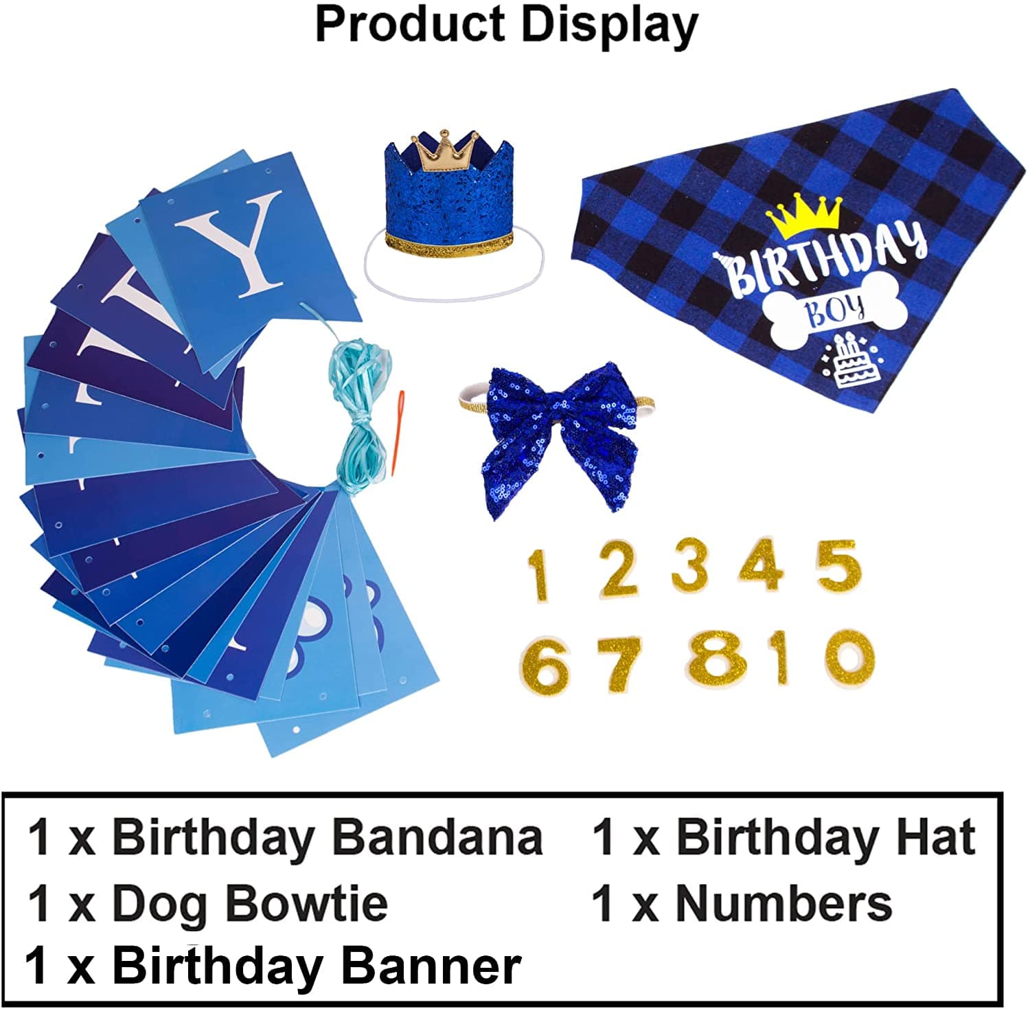 KUTKUT Dog Birthday Hat Bandana - Dog Birthday Party Supplies Birthday Dog Hat with Numbers Dog Scarf Bow and Happy Birthday Banner Set-Birthday Combos-kutkutstyle