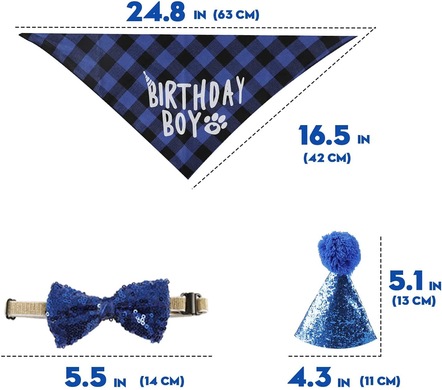 KUTKUT Dog Birthday Party Supplies, Blue Boy Dog Bandana Hat Scarfs Flag Bowtie Birthday Banner Paw Balloons Bone Foil Balloons for Boy Dog Birthday Party Decorations - kutkutstyle