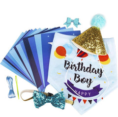 KUTKUT Dog Boy Birthday Bandana Hat Banner Set Cute Bow Tie Scarf Birthday Party Supplies Decorations - kutkutstyle